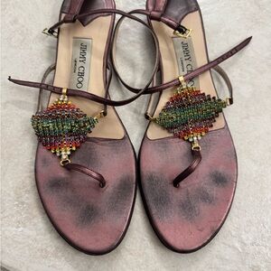 Jimmy Choo Metallic Pink Sandals with Beaded Design